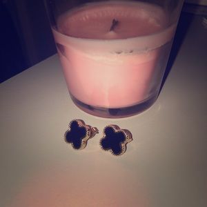 18K Gold Plated Lucky Charm Stud Earrings in Black